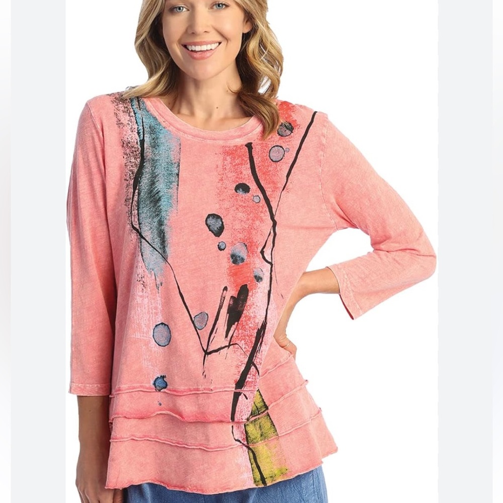 Jess & Jane Mineral Wash Tunic Top Size small Art to Wear Abstract Cotton